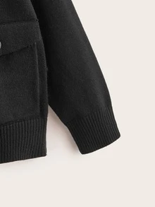 SHEIN Boys Flap Pocket Colourblock Hooded Cardigan - Black - View 4