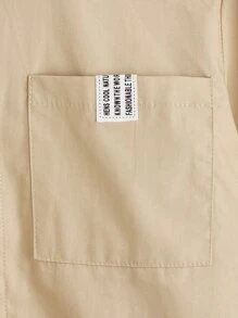 SHEIN 男孩字母貼布前口袋襯衫 - 卡其色 - 查看 3