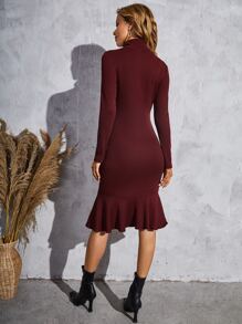 SHEIN Vestido de corte sirena unicolor de cuello cisne - Burdeos - Ver 2