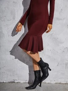 SHEIN Vestido de corte sirena unicolor de cuello cisne - Burdeos - Ver 3