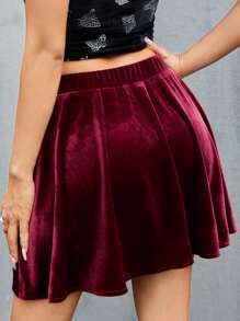 SHEIN Elastic Waist Velvet Flare Skirt - Burgundy - View 2