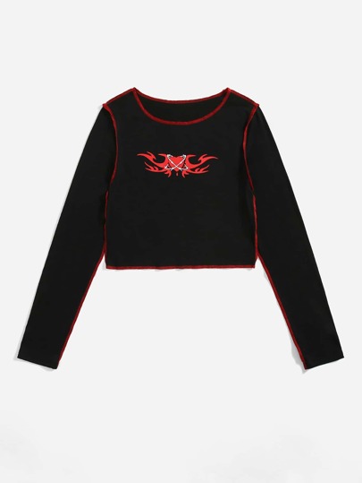 تي شيرت قصير مقلم بغرز نمط قلب