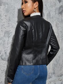 SHEIN Saco unicolor con parte delantera abierta - Negro - Ver 2