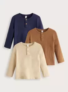 SHEIN 小男童3入組四分之一按鈕T恤 - 彩色 - 查看 1