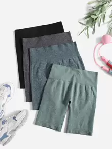 Easithlete 4pcs Wide Band Waist Sports Shorts Spandex Shorts Stretchy Shorts Sweater Shorts - Multicolor - View 2