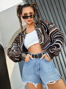 SHEIN Camisa con estampado de mármol con botón tapeta - Multicolor - Ver 1