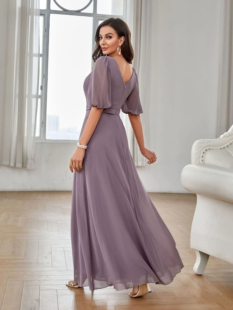 Puff Sleeve Chiffon Bridesmaid Dress | SHEIN USA