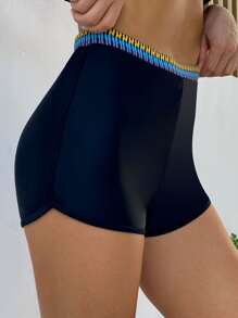 Shorts de bikini con ribete de contraste de verano - Negro - Ver 1