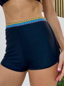 Shorts de bikini con ribete de contraste de verano - Negro - Ver 3