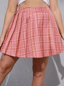 Váy Plus Size Xếp li Sọc ca rô Sẵn sàng - Hồng - Xem 1