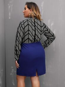 大碼波卡圓點後背開衩前繫帶洋裝 - 彩色 - 查看 2