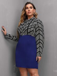 大碼波卡圓點後背開衩前繫帶洋裝 - 彩色 - 查看 3