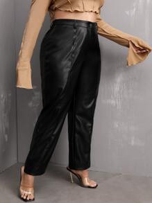 SHEIN Privé Plus High Waist PU Leather Trousers - Black - View 4