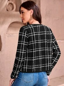 SHEIN Clasi Plaid Print Open Front Jacket - Black - View 2