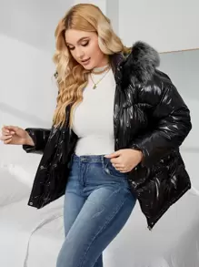 Áo khoác có mũ trùm đầu có khóa kéo cỡ lớn Quần áo mùa đông - màu đen - Xem 1