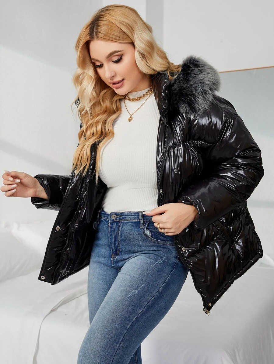 Áo khoác có mũ trùm đầu có khóa kéo cỡ lớn Quần áo mùa đông - màu đen - Xem 1