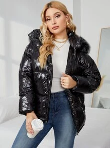 Áo khoác có mũ trùm đầu có khóa kéo cỡ lớn Quần áo mùa đông - màu đen - Xem 3