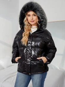 Áo khoác có mũ trùm đầu có khóa kéo cỡ lớn Quần áo mùa đông - màu đen - Xem 4