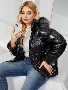 Áo khoác có mũ trùm đầu có khóa kéo cỡ lớn Quần áo mùa đông - màu đen - Xem 5