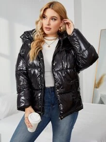 Áo khoác có mũ trùm đầu có khóa kéo cỡ lớn Quần áo mùa đông - màu đen - Xem 6