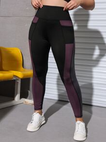 Easithlete Plus High Stretch Colourblock Sports Leggings With Phone Pocket - Multicolor - View 3