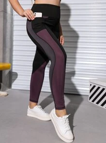 Easithlete Plus High Stretch Colourblock Sports Leggings With Phone Pocket - Multicolor - View 6