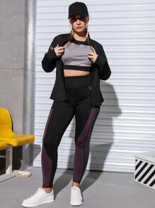 Easithlete Plus High Stretch Colourblock Sports Leggings With Phone Pocket - Multicolor - View 7