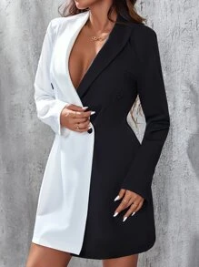 Two Tone Double Button Blazer Dress