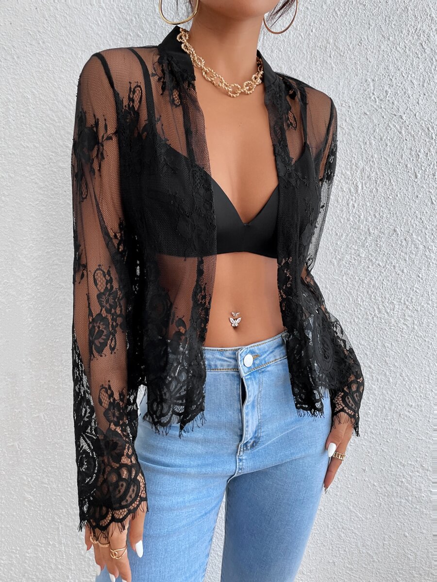 SHEIN SXY Áo nữ cắt màu trơn Gợi cảm - màu đen - Xem 1