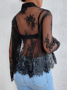 SHEIN SXY Áo nữ cắt màu trơn Gợi cảm - màu đen - Xem 2