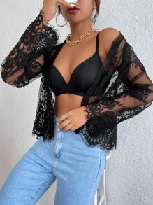 SHEIN SXY Áo nữ cắt màu trơn Gợi cảm - màu đen - Xem 5