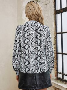 Snakeskin Print Lapel Neck Blouse - Multicolor - View 2