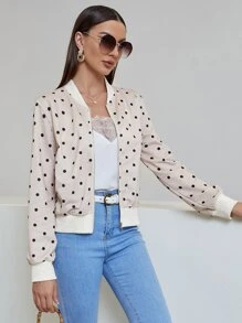Mulvari Polka Dot Zipper Bomber Jacket - Apricot - View 1