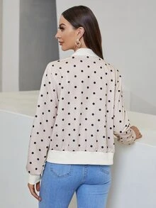 Mulvari Polka Dot Zipper Bomber Jacket - Apricot - View 2