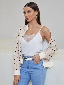 Mulvari Polka Dot Zipper Bomber Jacket - Apricot - View 3