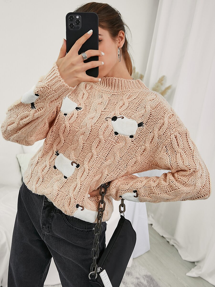 Áo len nữ Nghề thêu Hoạt hình Giải trí - Màu be - Xem 1