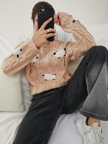 Áo len nữ Nghề thêu Hoạt hình Giải trí - Màu be - Xem 4