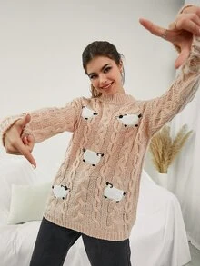 Áo len nữ Nghề thêu Hoạt hình Giải trí - Màu be - Xem 5