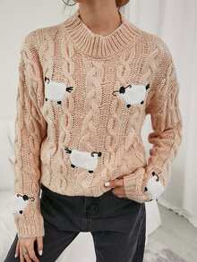 Áo len nữ Nghề thêu Hoạt hình Giải trí - Màu be - Xem 6