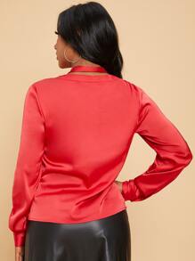 SHEIN Crisscross Draped Solid Top - Red - View 2