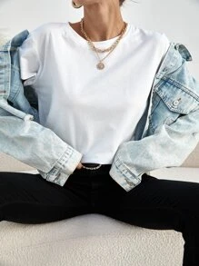 SHEIN Unity Áo thun nữ màu trơn Cơ bản - trắng - Xem 1
