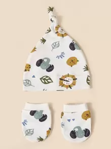 嬰兒卡通圖案帽和1雙手套 - 彩色 - 查看 1