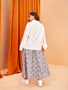 TOM & JERRY X SHEIN 大碼卡通圖案落肩袖運動衫和半身裙 - 黑與白 - 查看 2