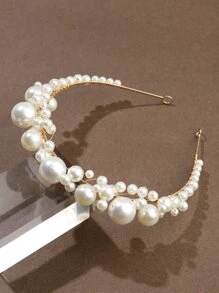 Faux Pearl Beaded Headband - White - View 1