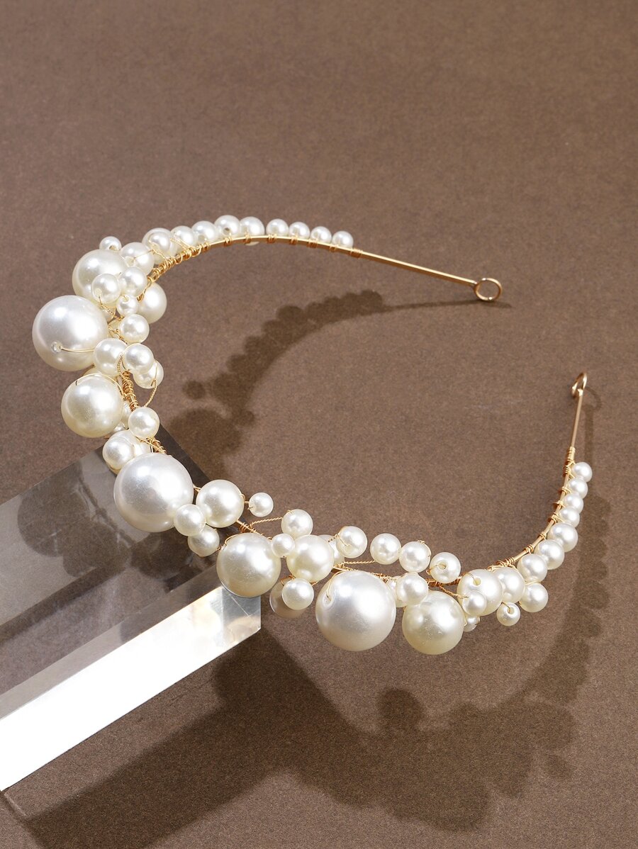 Faux Pearl Beaded Headband - White - View 1