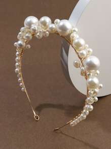 Faux Pearl Beaded Headband - White - View 2