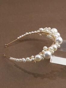 Faux Pearl Beaded Headband - White - View 3