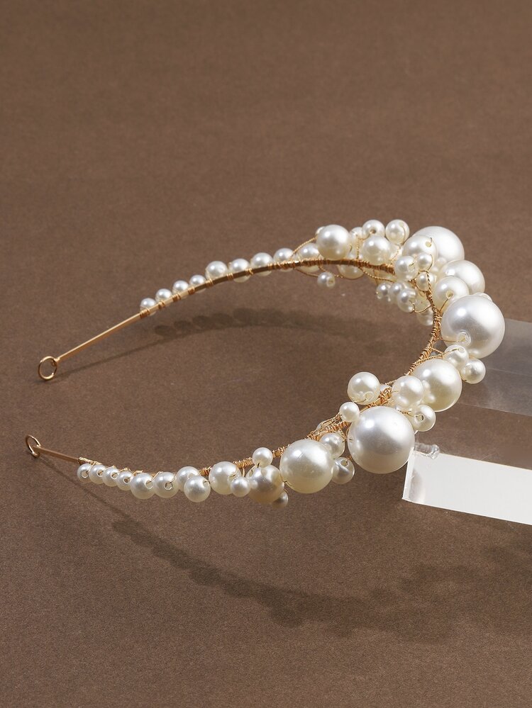 Faux Pearl Beaded Headband - White - View 3