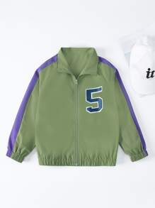 Boys Number Graphic Contrast Side Seam Raglan Sleeve Jacket - Army Green - View 1