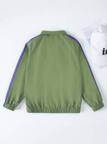 Boys Number Graphic Contrast Side Seam Raglan Sleeve Jacket - Army Green - View 2